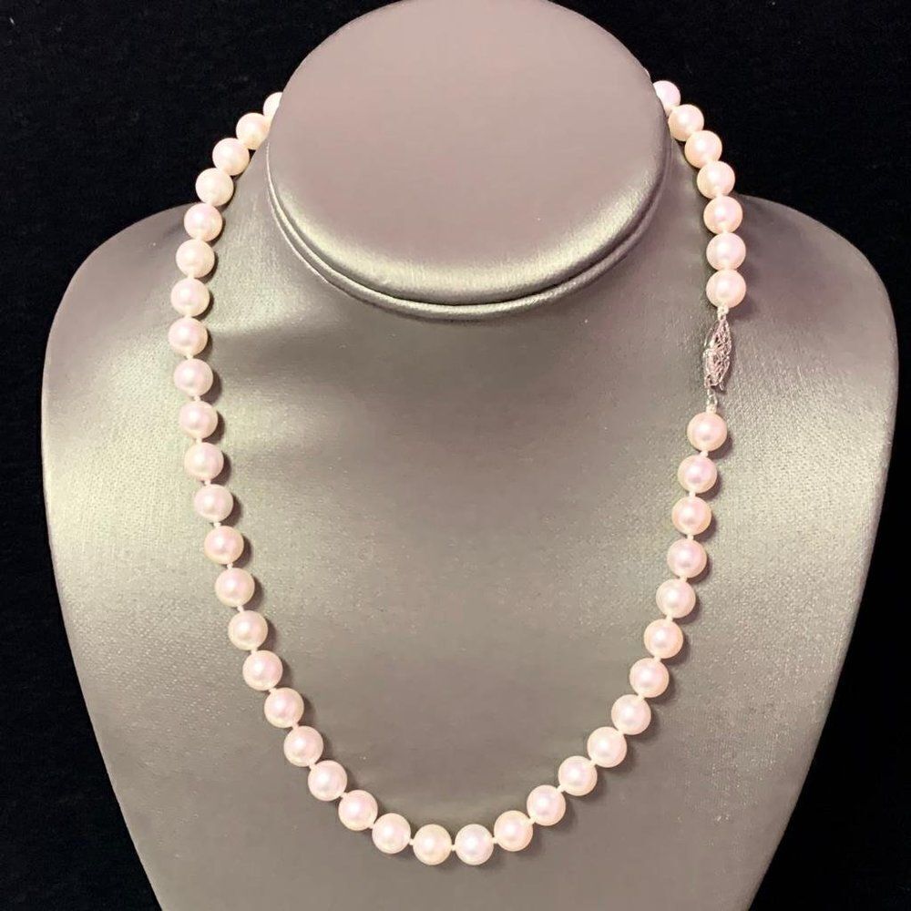 Akoya Pearl Necklace 14k White Gold 18" 8 mm Certified $3,990 110697
